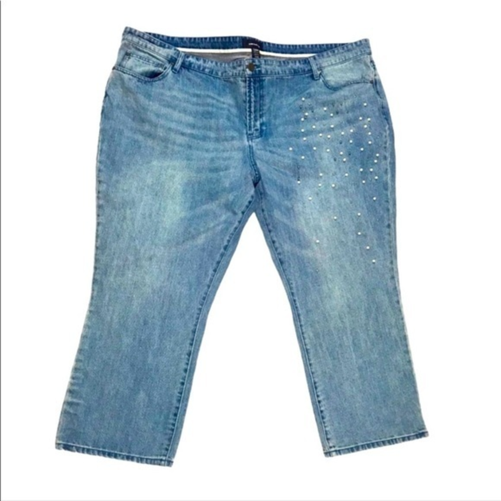 Who What Wear 26W light wash pear/stud cropped higher rise 100% cotton jeans